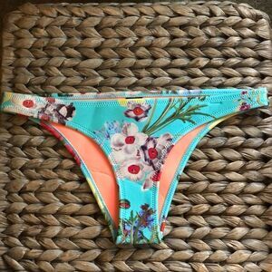 Triangl Blue Floral Neoprene Cheeky Bikini Bottom Medium